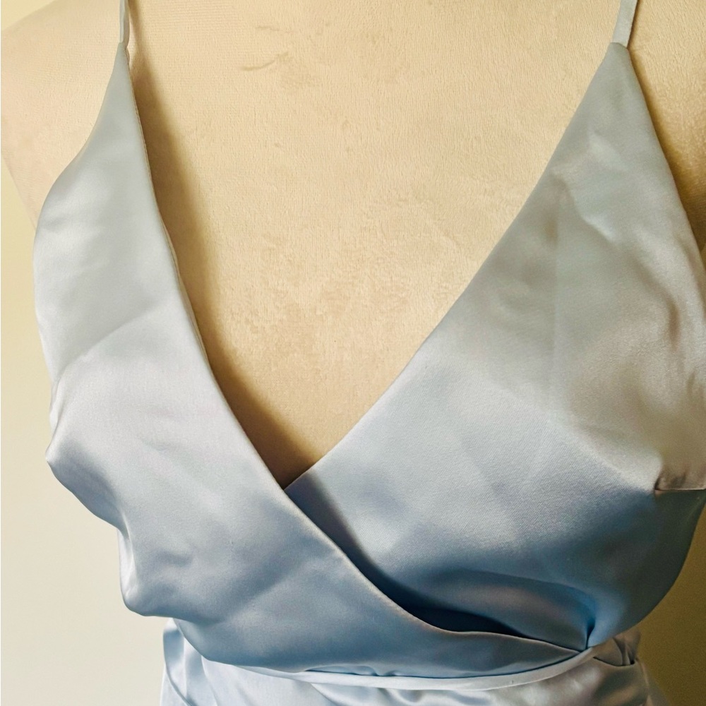 Amsale Bridesmaid Gracia Sz 10 Ice Blue Maxi Wrap Formal Dress - Picture 5 of 14